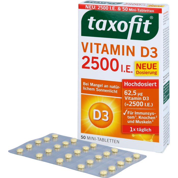 Taxofit Vitamin D3 2500 I.E. Mini-Tabletten für Abwehrkräfte und Immunsystem, 50 pc Tablettes