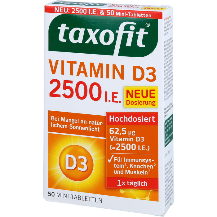 Taxofit Vitamin D3 2500 I.E. Mini-Tabletten für Abwehrkräfte und Immunsystem, 50 pc Tablettes