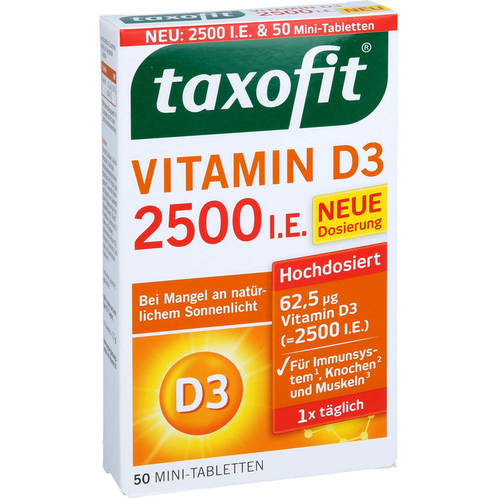 Taxofit Vitamin D3 2500 I.E. Mini-Tabletten für Abwehrkräfte und Immunsystem, 50 pc Tablettes