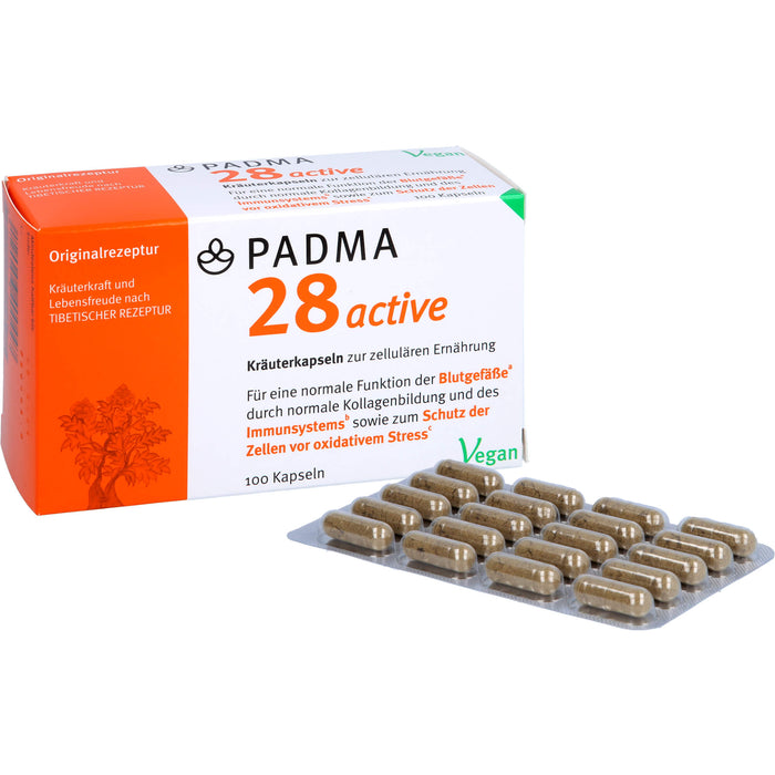 PADMA 28 active Kräuterkapseln zur zellulären Ernährung für Blutgefäße, Immunsystem und zum Schutz der Zellen vor oxidativem Stress, 100 pcs. Capsules