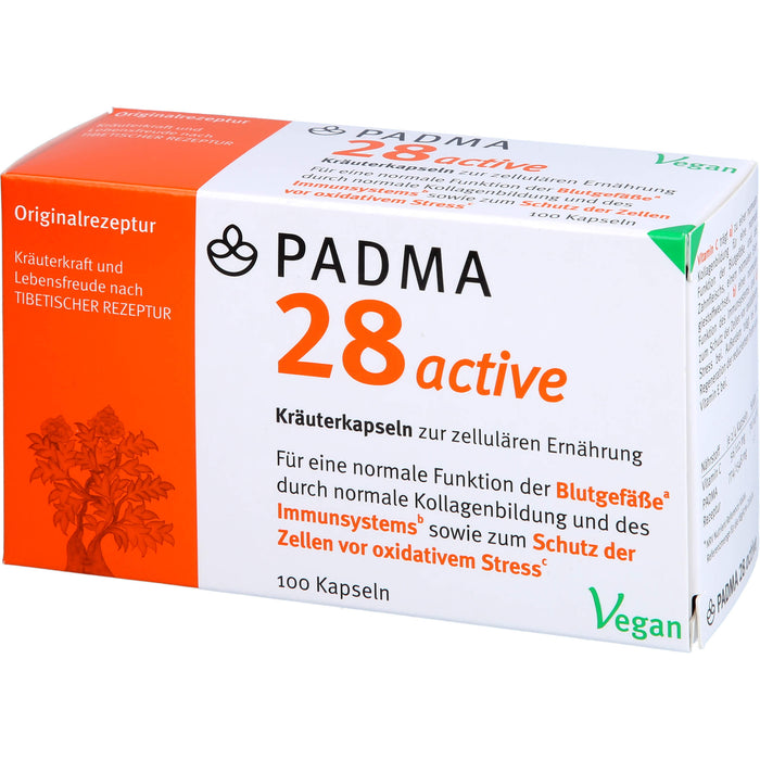 PADMA 28 active Kräuterkapseln zur zellulären Ernährung für Blutgefäße, Immunsystem und zum Schutz der Zellen vor oxidativem Stress, 100 St. Kapseln