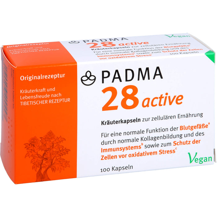 PADMA 28 active Kräuterkapseln zur zellulären Ernährung für Blutgefäße, Immunsystem und zum Schutz der Zellen vor oxidativem Stress, 100 St. Kapseln