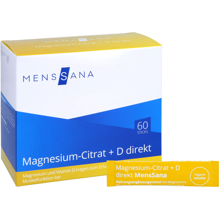 MENSSANA Magnesium-Citrat + D direkt Sticks trägt zum Erhalt einer normalen Muskelfunktion bei, 60 pcs. Combipack