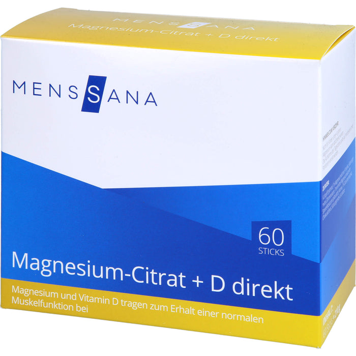 MENSSANA Magnesium-Citrat + D direkt Sticks trägt zum Erhalt einer normalen Muskelfunktion bei, 60 pcs. Combipack
