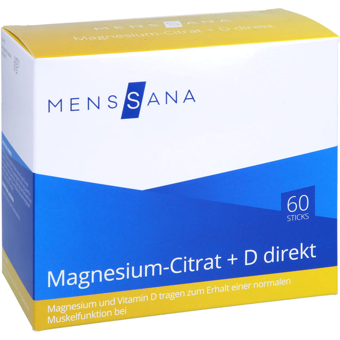 MENSSANA Magnesium-Citrat + D direkt Sticks trägt zum Erhalt einer normalen Muskelfunktion bei, 60 pcs. Combipack