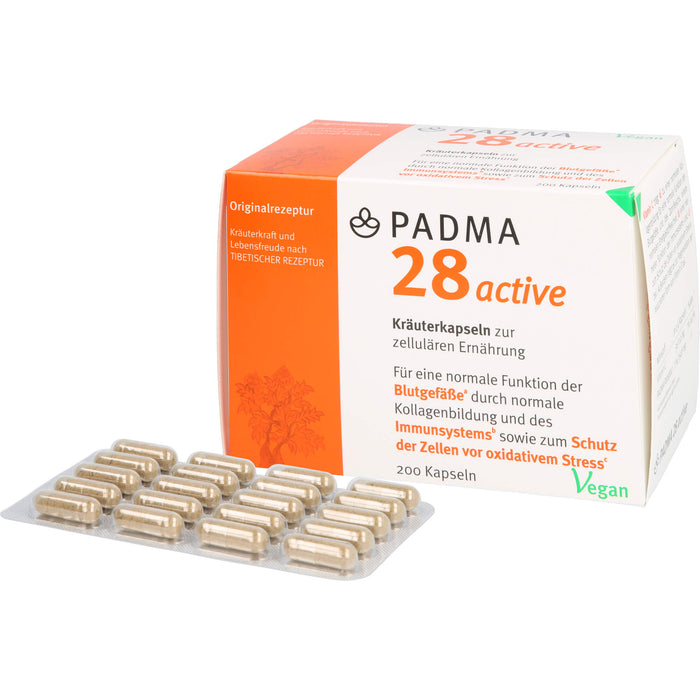 PADMA 28 active Kapseln für eine normale Funktion der Blutgefäße durch normale Kollagenbildung, 200 St. Kapseln
