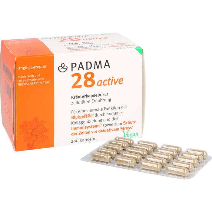 PADMA 28 active Kapseln für eine normale Funktion der Blutgefäße durch normale Kollagenbildung, 200 St. Kapseln