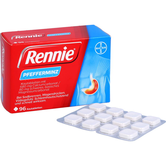Rennie Kautabletten bei Sodbrennen, Magendrücken und Völlegefühl Pfefferminze, 96.0 St. Tabletten