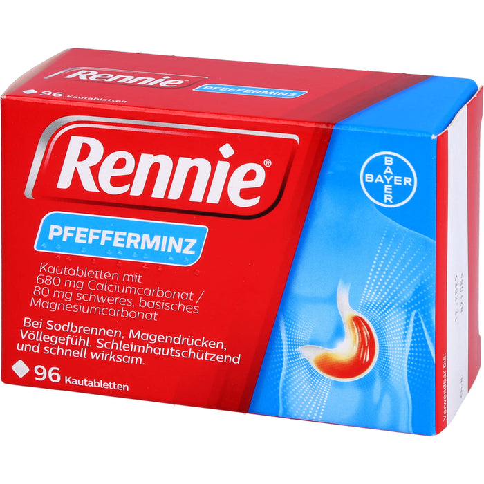 Rennie Kautabletten bei Sodbrennen, Magendrücken und Völlegefühl Pfefferminze, 96.0 St. Tabletten