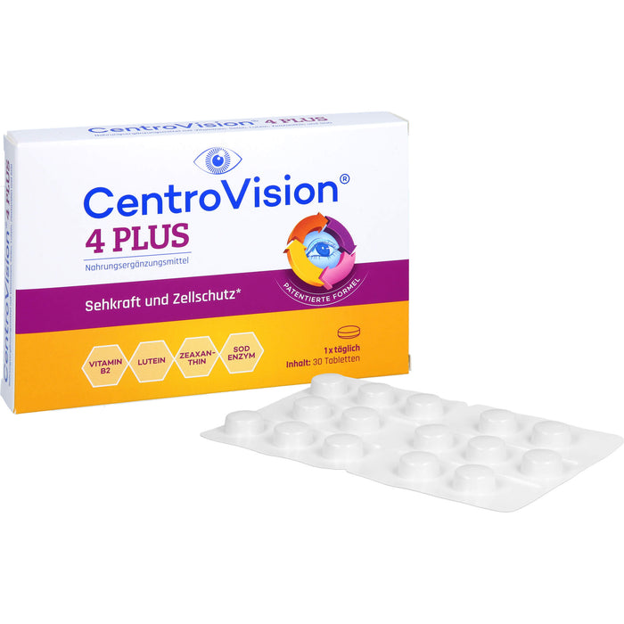 CentroVision 4 Plus Tabletten für Sehkraft und Zellschutz, 30 pc Tablettes