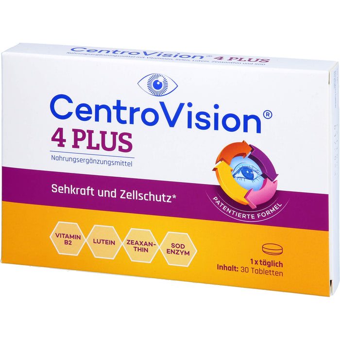 CentroVision 4 Plus Tabletten für Sehkraft und Zellschutz, 30 pc Tablettes