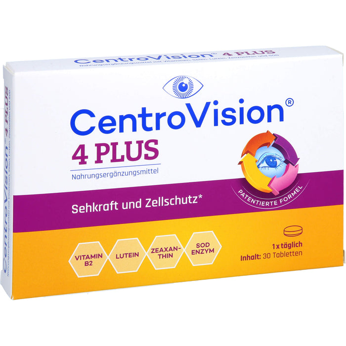 CentroVision 4 Plus Tabletten für Sehkraft und Zellschutz, 30 pc Tablettes