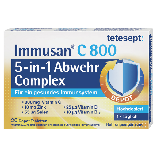 Tetesept Immusan C 800 5-in-1 Abwehr Complex Depot-Tabletten für ein gesundes Immunsystem, 20 St. Tabletten