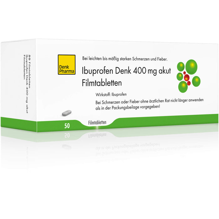 Ibuprofen Denk 400 mg akut Filmtabletten bei Schmerzen oder Fieber, 50 pc Tablettes