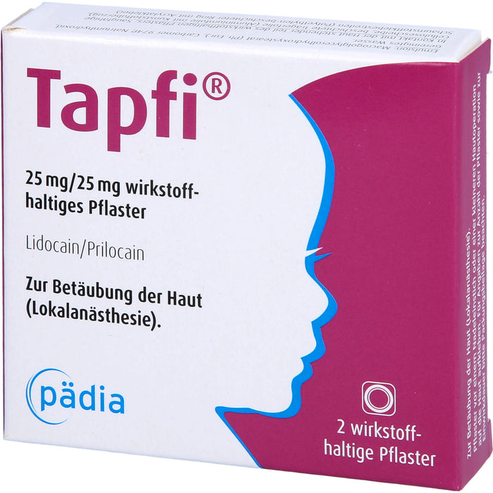 Tapfi 25 mg / 25 mg Lidocain / Prilocain wirkstoffhaltiges Pflaster zur präventiven Schmerzreduktion, 2 pcs. Patch