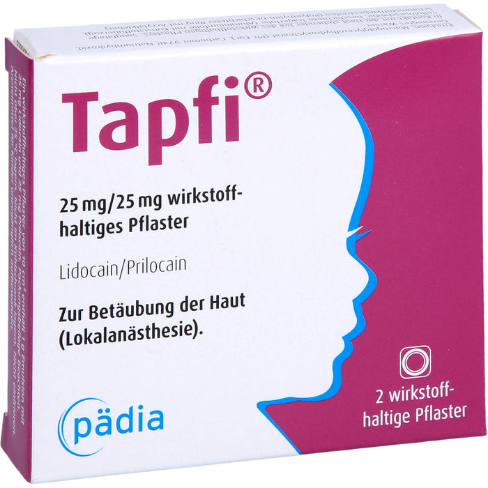 Tapfi 25 mg / 25 mg Lidocain / Prilocain wirkstoffhaltiges Pflaster zur präventiven Schmerzreduktion, 2 pcs. Patch