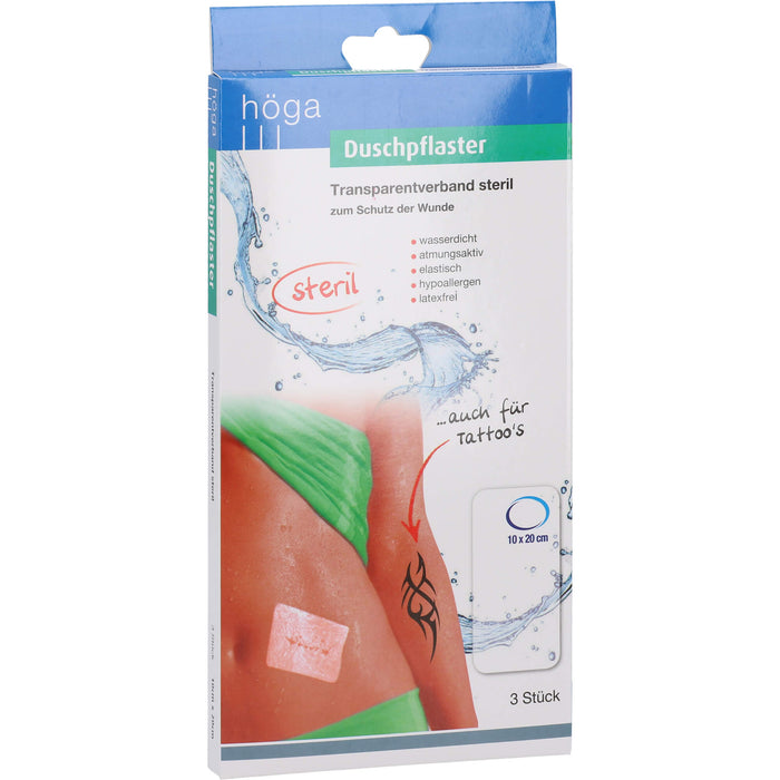 Höga Duschpflaster 10 x 20 cm Transparentverband steril, 3 pcs. Patch