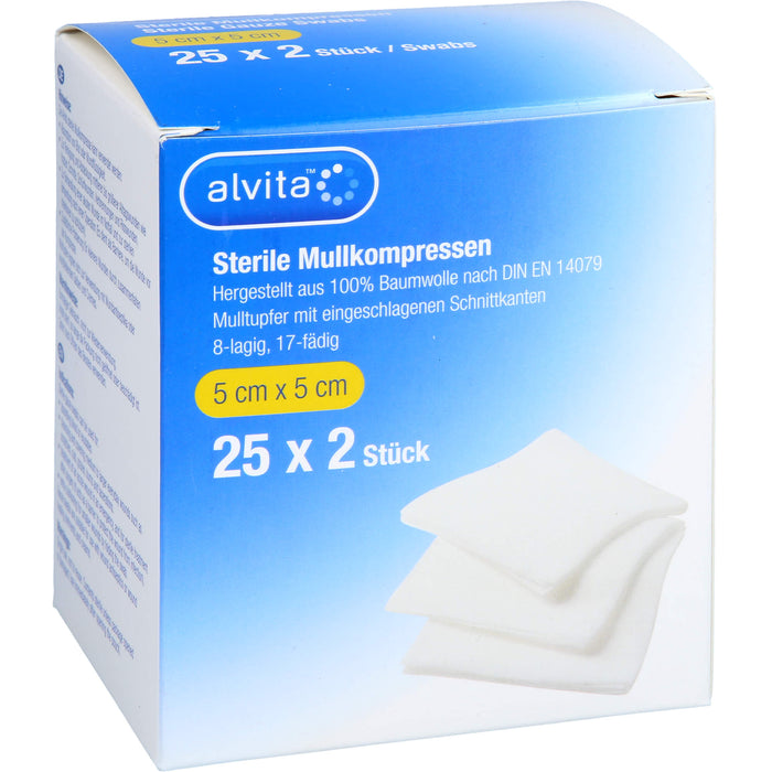 Alvita sterile Mullkompressen 5 cm x 5 cm, 50 St. Kompressen