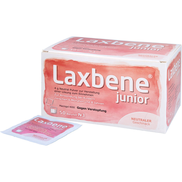 Laxbene Junior 4 g Neutral Pulver bei Kindern zwischen 6 Monaten und 8 Jahren gegen Verstopfung mit neutralem Geschmack, 50 pc Sachets