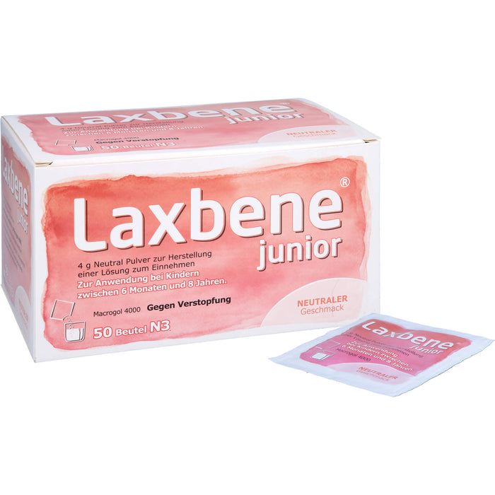 Laxbene Junior 4 g Neutral Pulver bei Kindern zwischen 6 Monaten und 8 Jahren gegen Verstopfung mit neutralem Geschmack, 50 pc Sachets