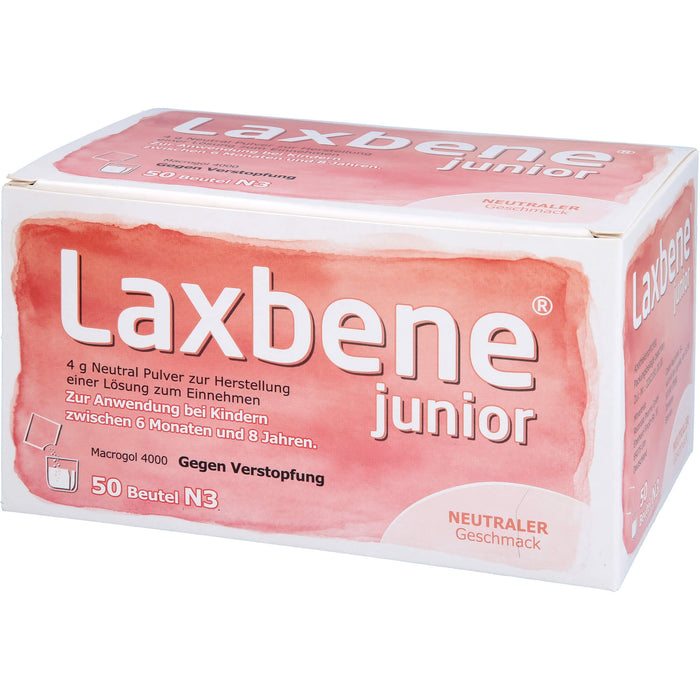 Laxbene Junior 4 g Neutral Pulver bei Kindern zwischen 6 Monaten und 8 Jahren gegen Verstopfung mit neutralem Geschmack, 50 pc Sachets