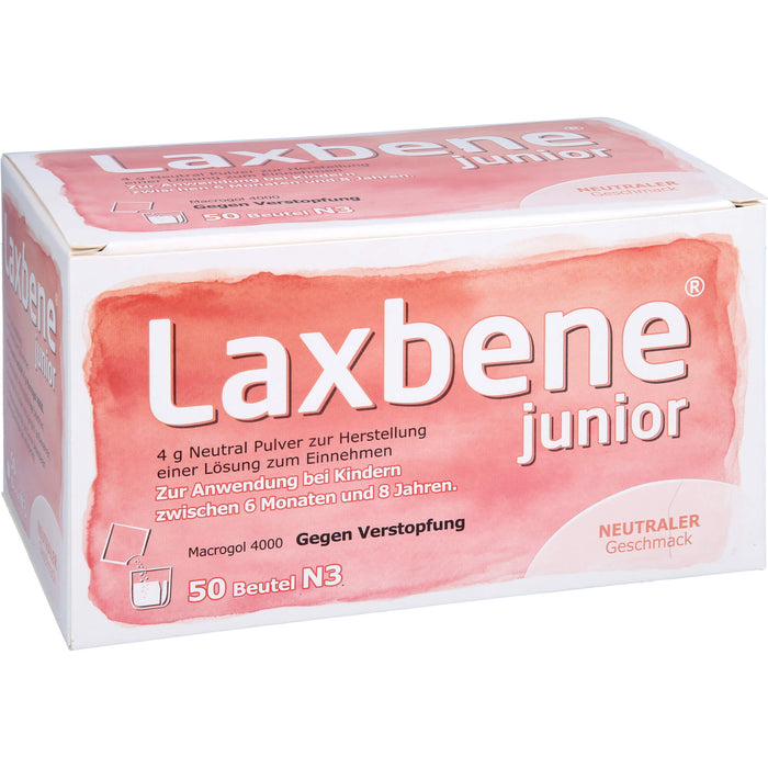 Laxbene Junior 4 g Neutral Pulver bei Kindern zwischen 6 Monaten und 8 Jahren gegen Verstopfung mit neutralem Geschmack, 50 pc Sachets
