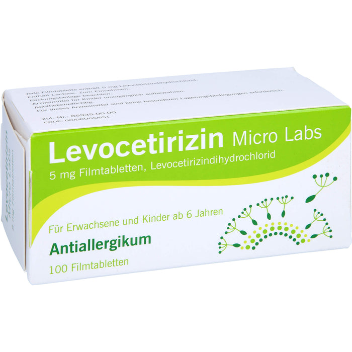 Micro Labs Levocetirizin 5 mg Filmtabletten bei Allergien, 100 pc Tablettes