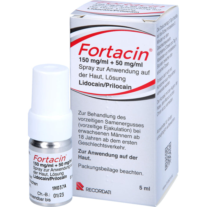 Fortacin 150 mg/ml Lidocain 50 mg/ml Prilocain Spray zur Behandlung von vorzeitigem Samenerguss bei erwachsenen Männern, 5 ml Solution