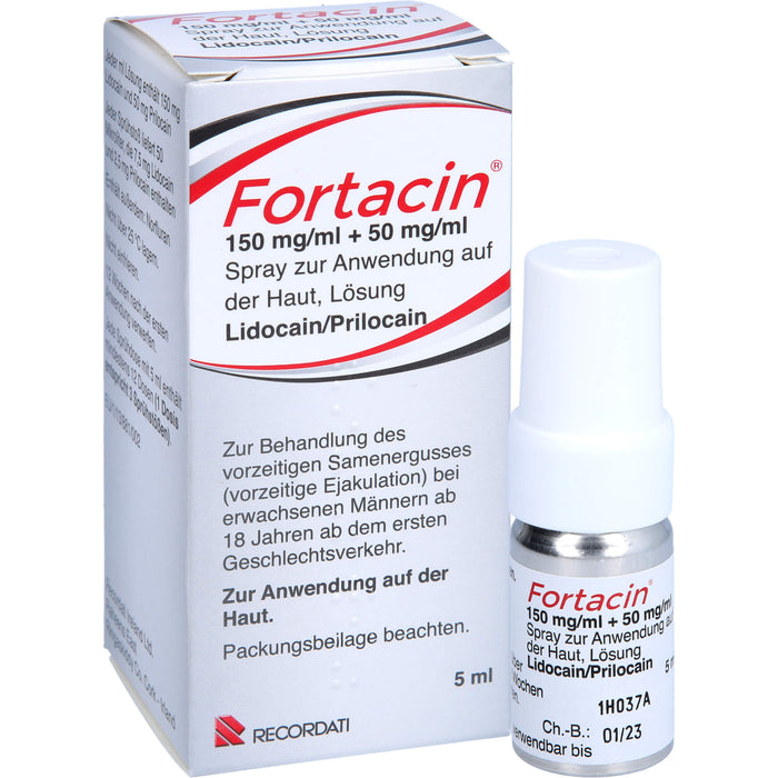 Fortacin 150 mg/ml Lidocain 50 mg/ml Prilocain Spray zur Behandlung von vorzeitigem Samenerguss bei erwachsenen Männern, 5 ml Solution