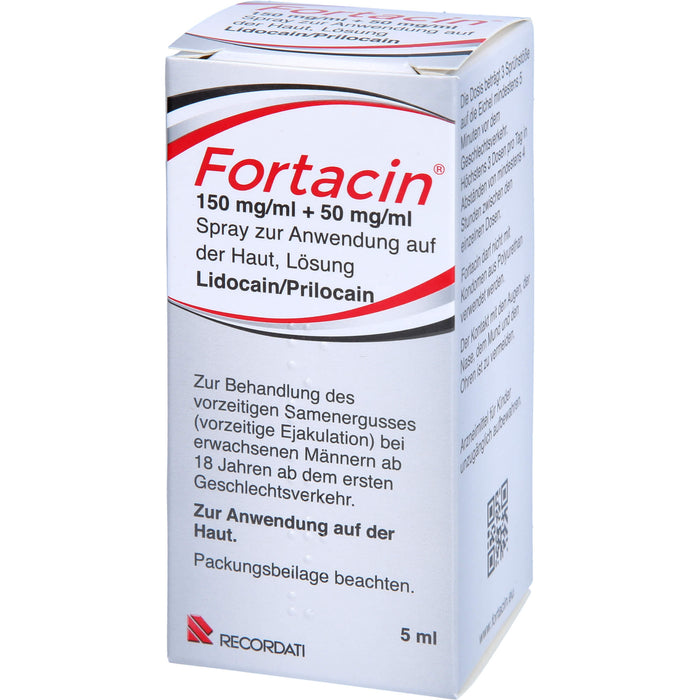 Fortacin 150 mg/ml Lidocain 50 mg/ml Prilocain Spray zur Behandlung von vorzeitigem Samenerguss bei erwachsenen Männern, 5 ml Solution