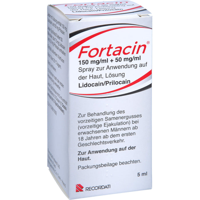 Fortacin 150 mg/ml Lidocain 50 mg/ml Prilocain Spray zur Behandlung von vorzeitigem Samenerguss bei erwachsenen Männern, 5 ml Lösung
