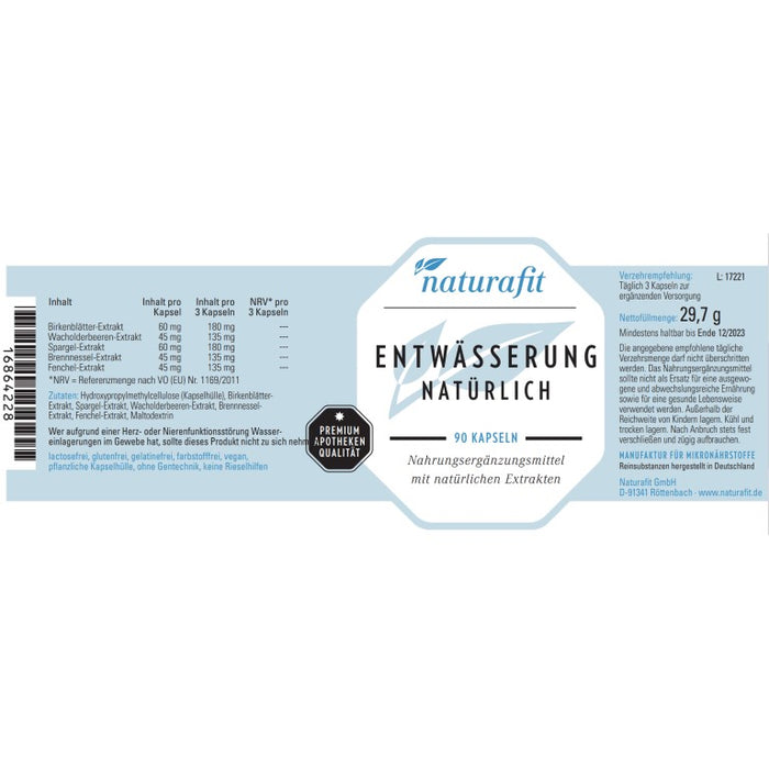 naturafit Entwässerung natürlich a. nat. Extrakten, 90 pcs. Capsules