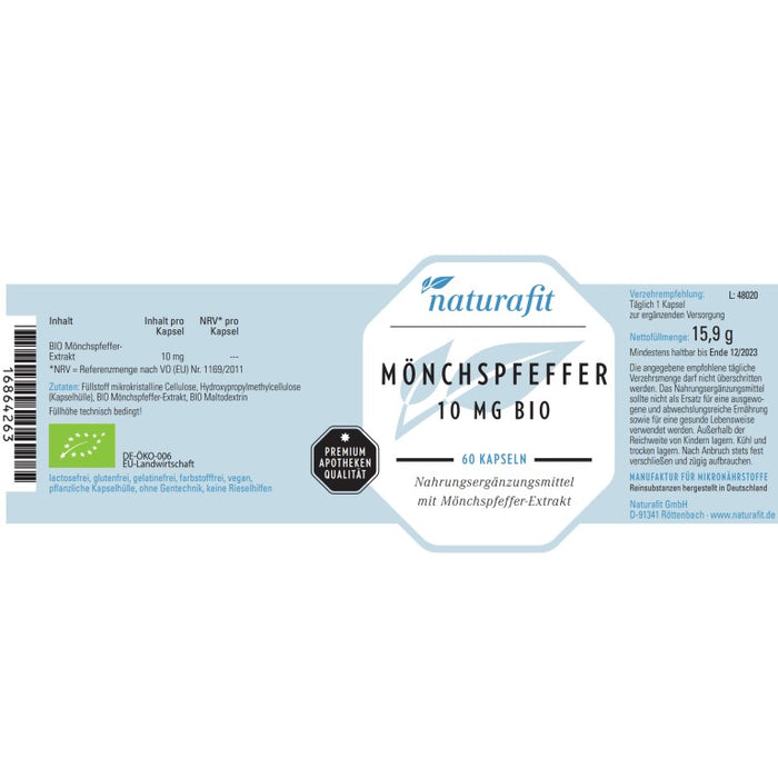 naturafit Mönchspfeffer 10 mg Bio, 60 pcs. Capsules
