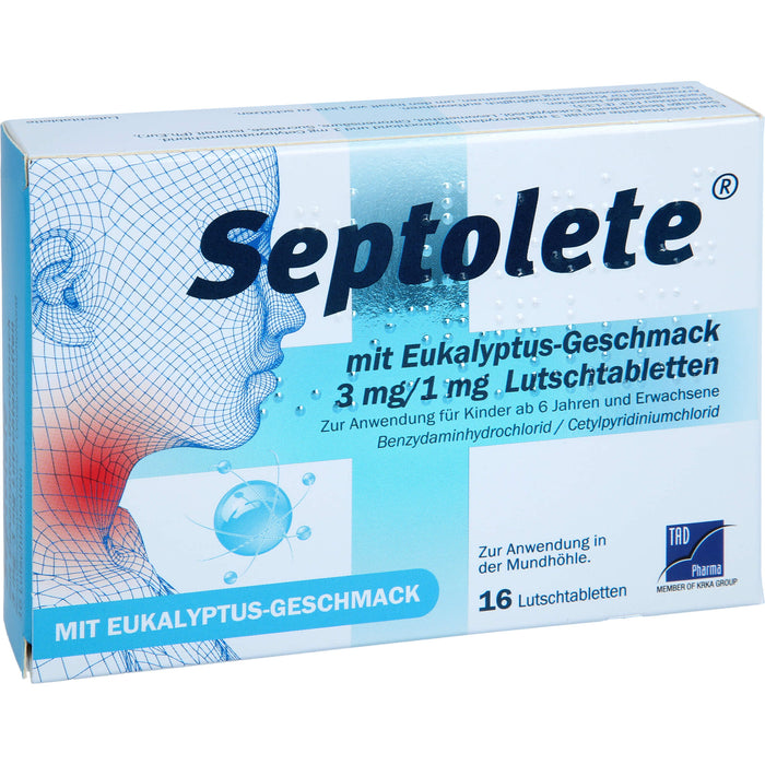 Septolete mit Eukalyptus-Geschmack 3 mg / 1 mg Lutschtabletten, 16 pcs. Tablets