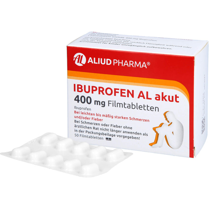 Ibuprofen AL akut 400 mg Filmtabletten bei leichten bis mäßig starken Schmerzen und Fieber, 50 St. Tabletten
