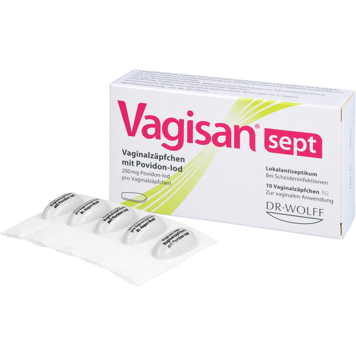 Vagisan sept Vaginalzäpfchen mit Povidon-Iod bei Scheideninfektionen, 10 St. Zäpfchen