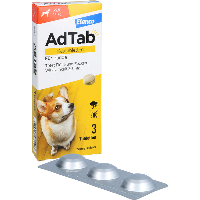 AdTab Kautabletten für Hunde über 5,5 bis 11 kg gegen Zecken und Flöhe, 3 St. Tabletten