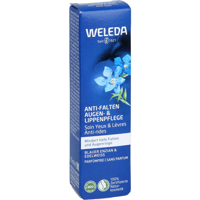WELEDA Anti-Falten Augen- & Lippenpflege Blauer Enzian & Edelweiss mindert tiefe Falten & Augenringe, 10 ml Cream