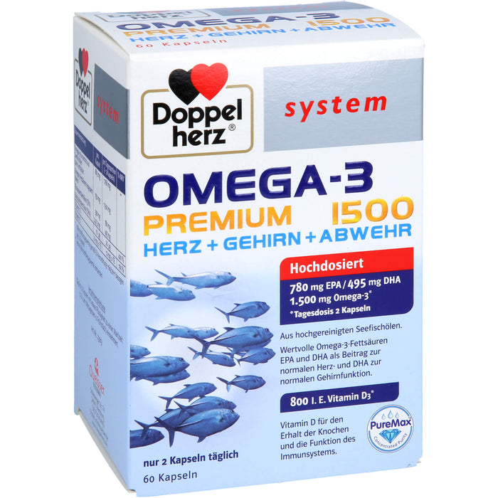 Doppelherz system Omega-3 Premium 1500 Kapseln Herz + Gehirn + Abwehr, 60 St. Kapseln