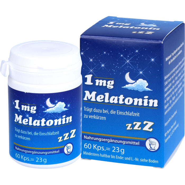 Pharma Peter Melatonin 1 mg Kapseln trägt dazu bei, die Einschlafzeit zu verkürzen, 60 pc Capsules