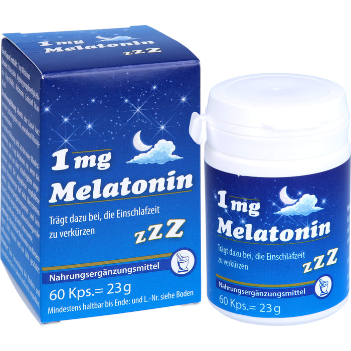 Pharma Peter Melatonin 1 mg Kapseln trägt dazu bei, die Einschlafzeit zu verkürzen, 60 pc Capsules