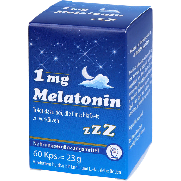 Pharma Peter Melatonin 1 mg Kapseln trägt dazu bei, die Einschlafzeit zu verkürzen, 60 pc Capsules