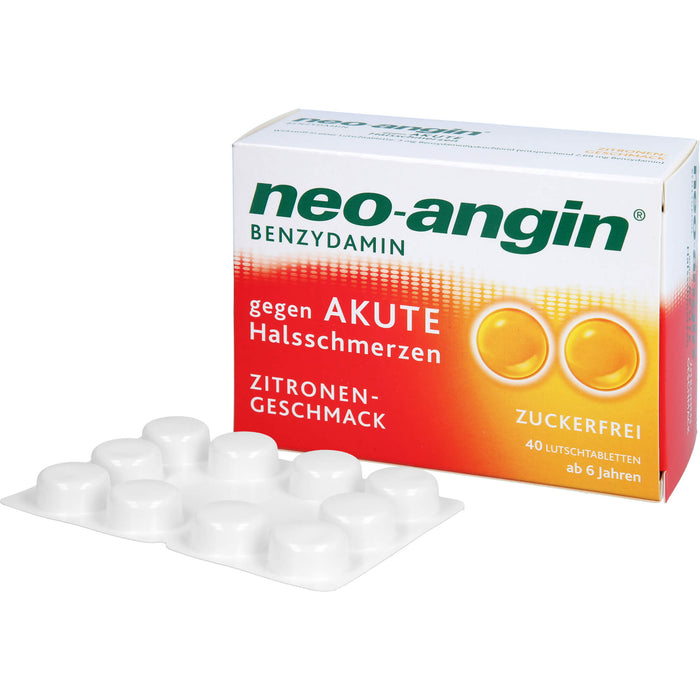 Neo-Angin mit Benzydamin gegen akute Halsschmerzen mit Zitronengeschmack Lutschtabletten, 40 pcs. Tablets