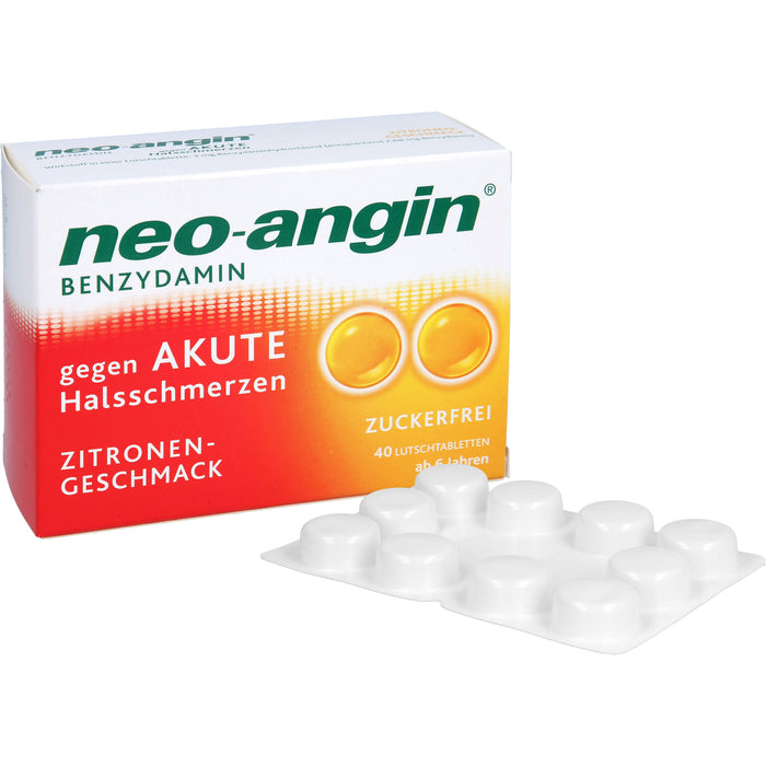 Neo-Angin mit Benzydamin gegen akute Halsschmerzen mit Zitronengeschmack Lutschtabletten, 40 pcs. Tablets