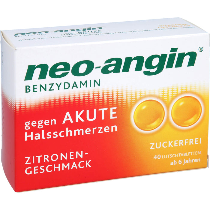 Neo-Angin mit Benzydamin gegen akute Halsschmerzen mit Zitronengeschmack Lutschtabletten, 40 pcs. Tablets