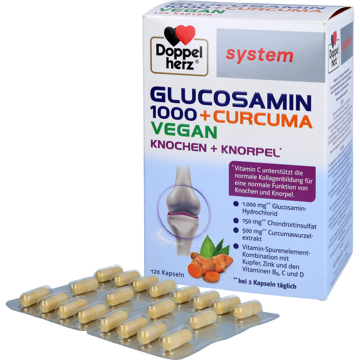 Doppelherz system Glucosamin 1000 + Curcuma vegan Kapseln für Knochen und Knorpel, 120 St. Kapseln
