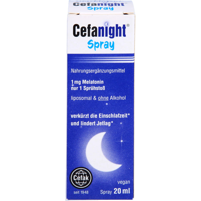 Cefanight Spray mit 1 mg Melatonin verkürzt die Einschlafzeit und lindert Jetlag, 20 ml Lösung