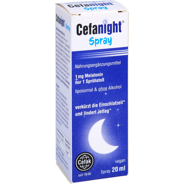 Cefanight Spray mit 1 mg Melatonin verkürzt die Einschlafzeit und lindert Jetlag, 20 ml Lösung