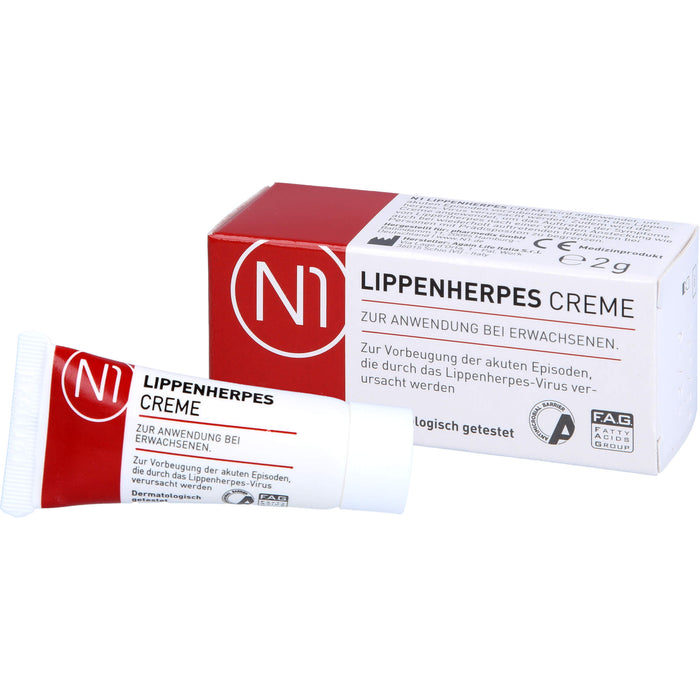 N1 Lippenherpes Creme verhindert die Bläschenbildung, stoppt die Virenvermehrung und lindert rasch Schmerzen, 2 g Cream