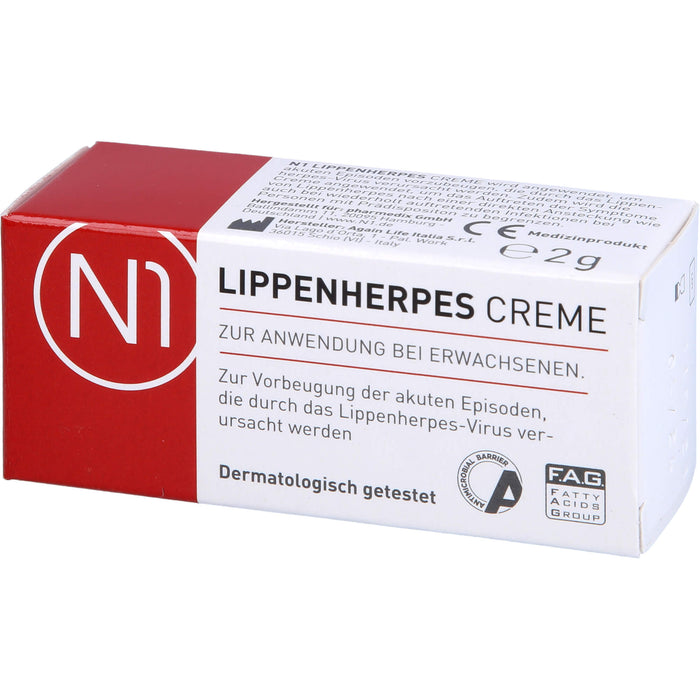 N1 Lippenherpes Creme verhindert die Bläschenbildung, stoppt die Virenvermehrung und lindert rasch Schmerzen, 2 g Crème